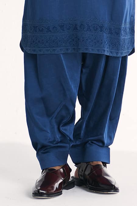 Studio Bagechaa Blue Linen, Satin Embroidery Jalal Pathani Kurta Set Online at Aza Fashions Studio Bagechaa_Blue Linen, Satin Embroidery Jalal Pathani Kurta Set _Online_at_Aza_Fashions