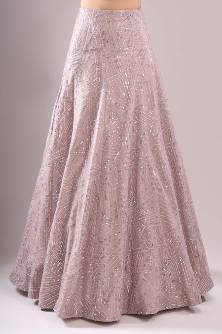 Samyukta Singhania_Purple Net Sequins, Embroidery Sweetheart Geometric Hand Blouse Lehenga Set _at_Aza_Fashions