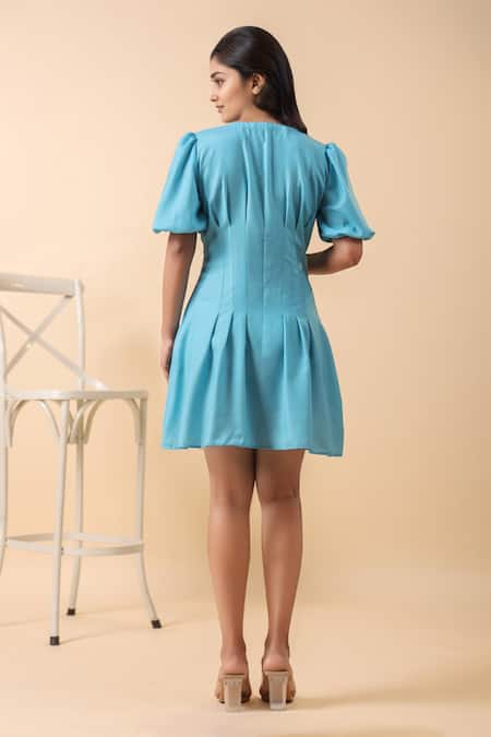 Naintara Bajaj Button Down Sky Blue Short Dress 