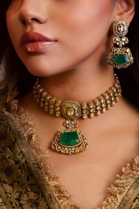 Amaara Jewels MNH Polki & Emerald Ruby Choker Set 