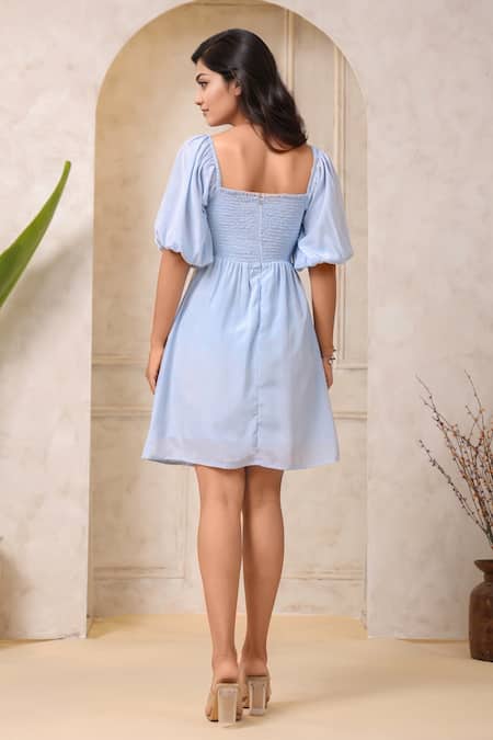 Naintara Bajaj Powder Blue Smocked Dress 