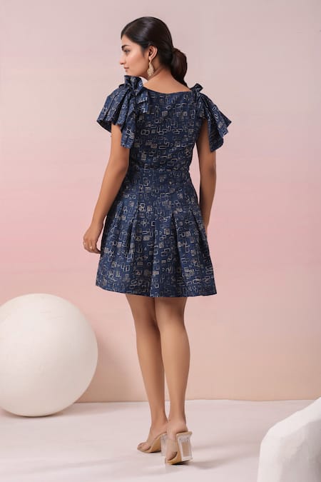 Naintara Bajaj Blue Abstract Printed Dress 