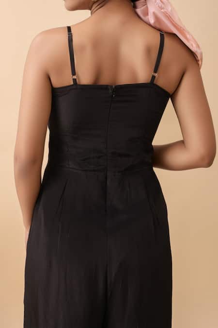 Buy_Samyukta Singhania_Black Crepe Square Neck Strappy Jumpsuit _Online_at_Aza_Fashions