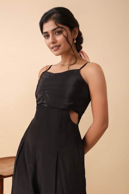 Shop_Samyukta Singhania_Black Crepe Square Neck Strappy Jumpsuit _Online_at_Aza_Fashions