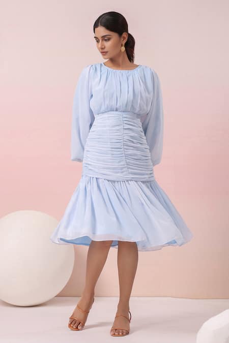 Naintara Bajaj Powder Blue Pleated Dress 