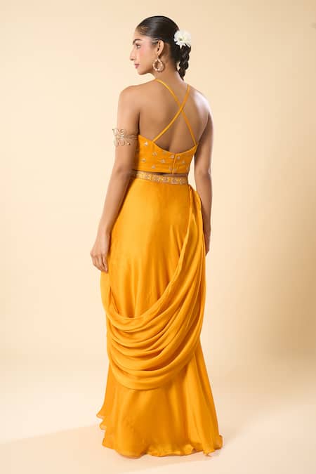 Samyukta Singhania Hand Embroidered Halter Blouse With Lehenga Saree 