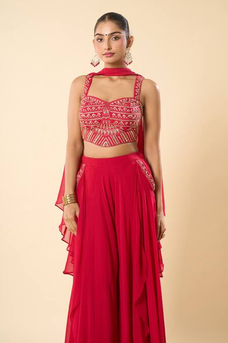 Samyukta Singhania Pink Taffeta, Georgette Embroidery, Metallic Thread, Hand Blouse Sharara Set at Aza Fashions Samyukta Singhania_Pink Taffeta, Georgette Embroidery, Metallic Thread, Hand Blouse Sharara Set _at_Aza_Fashions