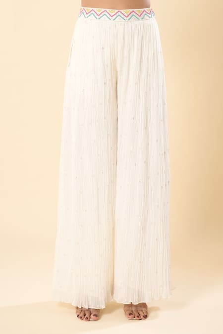 Shop_Samyukta Singhania_White Georgette Embroidery Sweetheart , Open Hand Jacket Palazzo Set _Online_at_Aza_Fashions