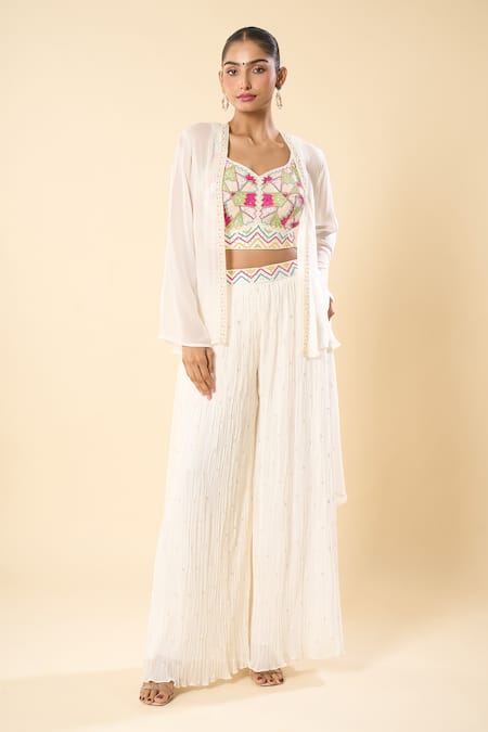 Samyukta Singhania Hand Embroidered Jacket Palazzo Set 