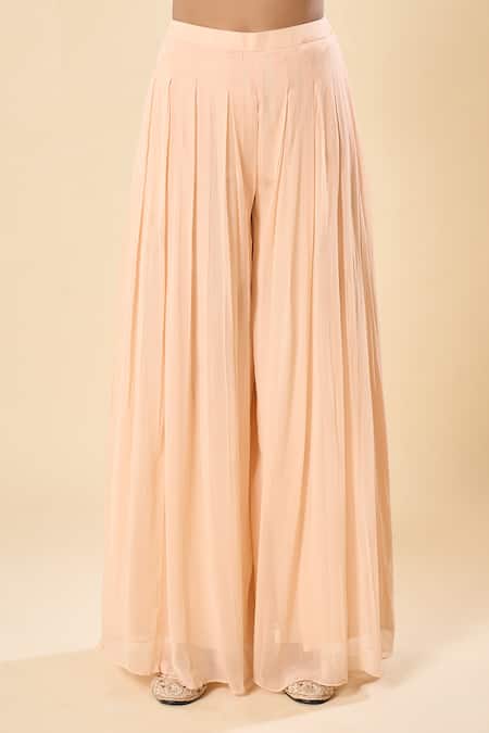 Buy_Samyukta Singhania_Peach Silk, Georgette, Taffeta Embroidery, Sequins Hand Blouse Palazzo Set _Online_at_Aza_Fashions