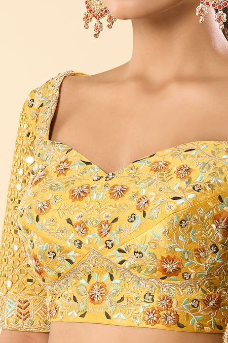 Buy Samyukta Singhania Yellow Silk, Georgette, Taffeta Embroidery, Sequins Sweetheart Hand Lehenga Set Online at Aza Fashions Buy_Samyukta Singhania_Yellow Silk, Georgette, Taffeta Embroidery, Sequins Sweetheart Hand Lehenga Set _Online_at_Aza_Fashions