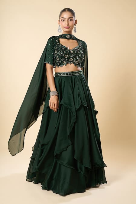 Samyukta Singhania Hand Embroidered Blouse Ruffled Lehenga Set 