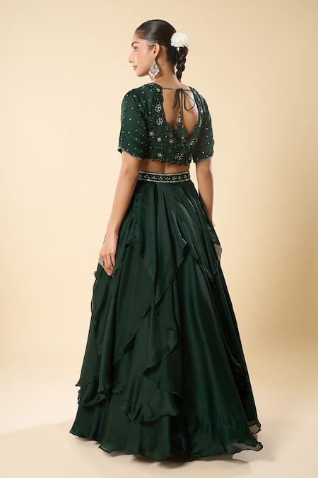 Samyukta Singhania Hand Embroidered Blouse Ruffled Lehenga Set 