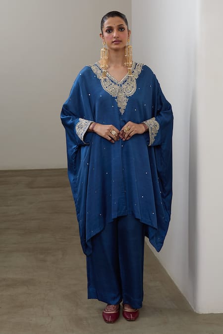 Sheela Suthar Embroidered Silk Kaftan & Pant Set 