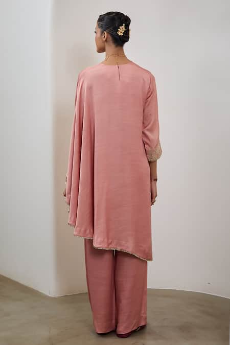 Sheela Suthar Embroidered One Sleeve Asymmetric Cape & Pant Set 