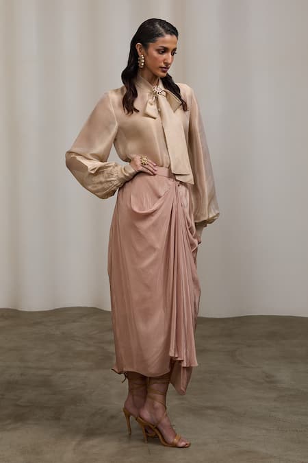 Sheela Suthar Glass Bead & Pearl Embroidered Shirt With Skirt 