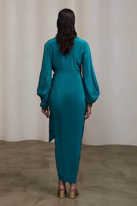 Sheela Suthar Crepe Wrap Dress With Balloon Sleeves 