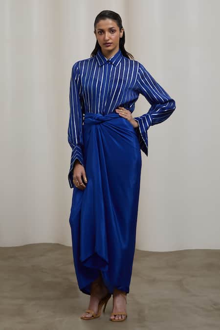 Sheela Suthar Striped Shirt & Tie-Up Skirt Set 