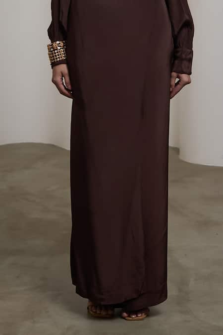 Shop_Sheela Suthar_Brown Crepe One Shoulder Top And Pant Set _Online_at_Aza_Fashions