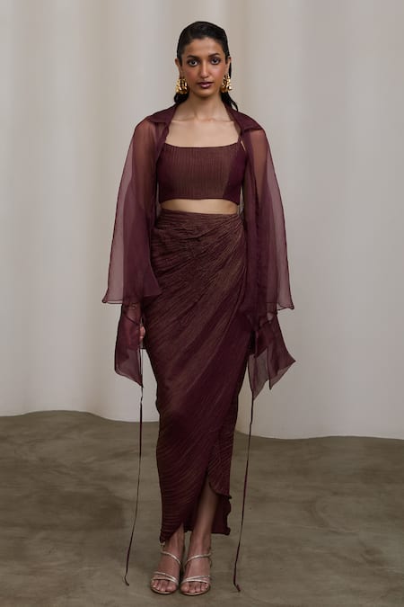 Sheela Suthar Tissue Bralette & Draped Skirt Set 