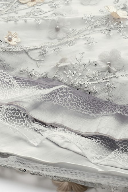 Shop_Sayisha_Silver Net Embroidery, Sequins, Fabric Flowers, Pearls Floral Embellished Gown _Online_at_Aza_Fashions