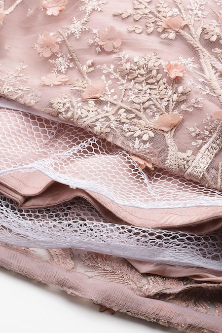 Shop_Sayisha_Pink Net Embroidery, Sequins V-neck Floral Gown _Online_at_Aza_Fashions