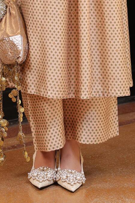 Label Niti Bothra Ivory Tencel, Silk Embroidery, Metallic Thread, Stones Printed Kurta And Pant Set Online at Aza Fashions Label Niti Bothra_Ivory Tencel, Silk Embroidery, Metallic Thread, Stones Printed Kurta And Pant Set _Online_at_Aza_Fashions