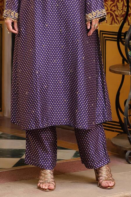 Label Niti Bothra Purple Tencel, Silk Embroidery, Printed Pakhi Yoke Straight Kurta And Pant Set Online at Aza Fashions Label Niti Bothra_Purple Tencel, Silk Embroidery, Printed Pakhi Yoke Straight Kurta And Pant Set _Online_at_Aza_Fashions
