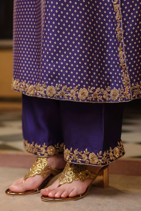 Shop_Label Niti Bothra_Purple Silk, Tencel, Organza Embroidery, Printed Pakhi Yoke Straight Kurta Set _Online_at_Aza_Fashions