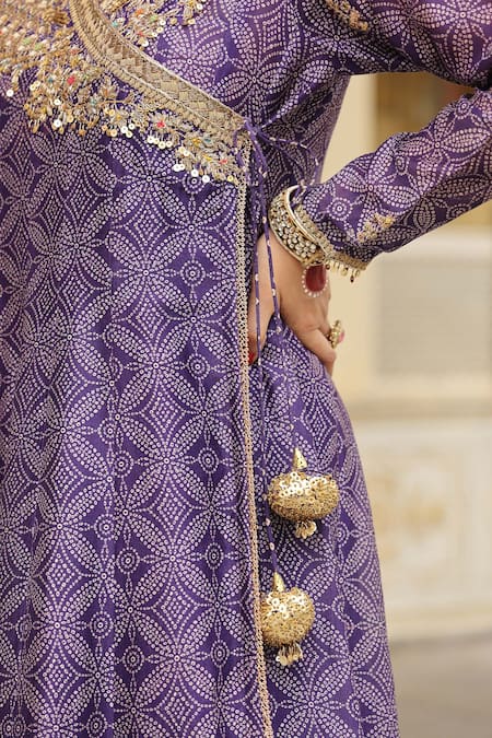 Label Niti Bothra_Purple Silk, , Silk, Organza Embroidery, Printed Angarkha Set _at_Aza_Fashions