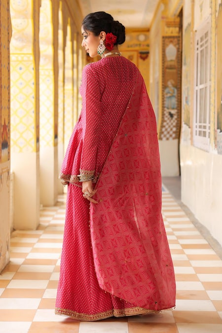 Shop_Label Niti Bothra_Pink Silk, , Silk, Organza Printed Angrakha Sharara Set _at_Aza_Fashions