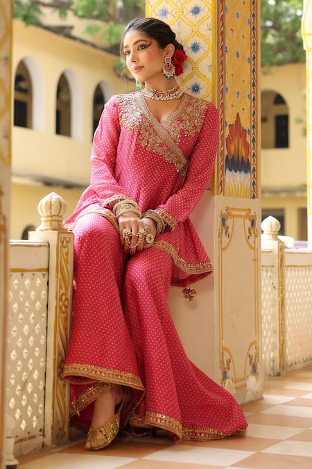 Buy_Label Niti Bothra_Pink Silk, , Silk, Organza Printed Angrakha Sharara Set _Online_at_Aza_Fashions