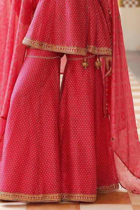 Shop_Label Niti Bothra_Pink Silk, , Silk, Organza Printed Angrakha Sharara Set 