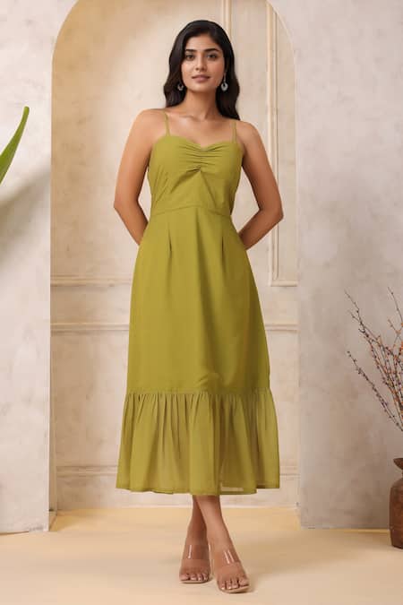 Shop_Naintara Bajaj_Green Georgette Sweetheart Neck Pear A-line Maxi Dress _Online_at_Aza_Fashions