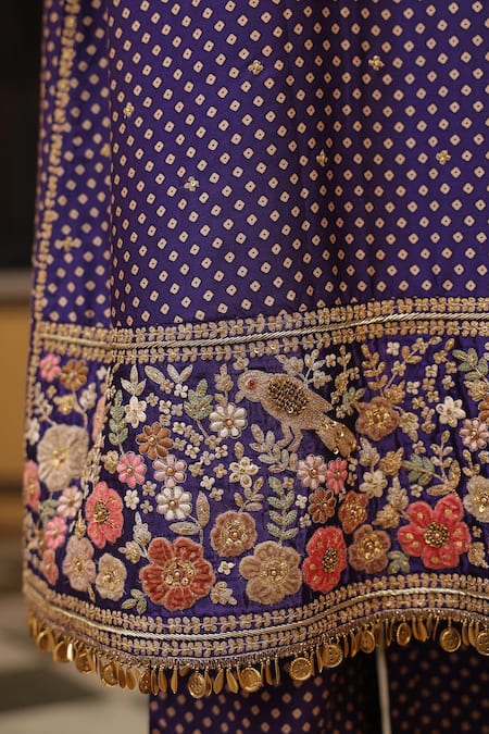 Buy_Label Niti Bothra_Purple Silk, Tencel, Organza Applique, Embroidery, Printed Mayur Kurta Set 