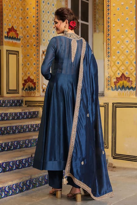 Label Niti Bothra Blue Embroidered Anarkali Set 