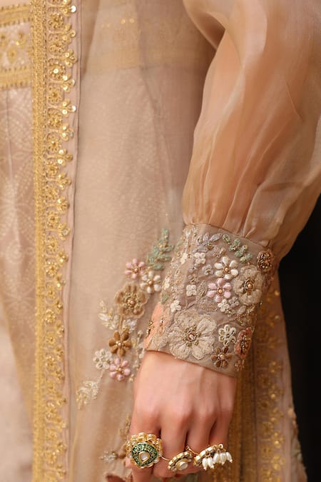 Shop_Label Niti Bothra_Ivory Silk, Tencel Embroidery Open , Sweetheart Cape Set _Online_at_Aza_Fashions