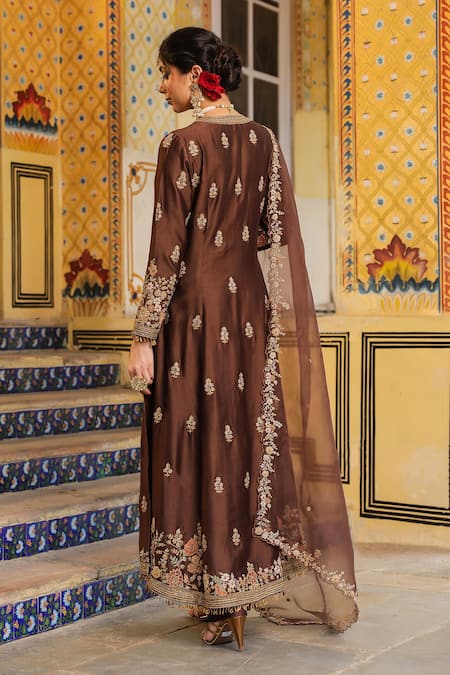Label Niti Bothra Brown Jacket Anarkali Set 