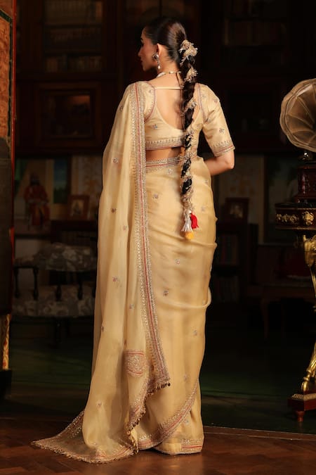 Label Niti Bothra Ivory Patti Buta Saree With Blouse 