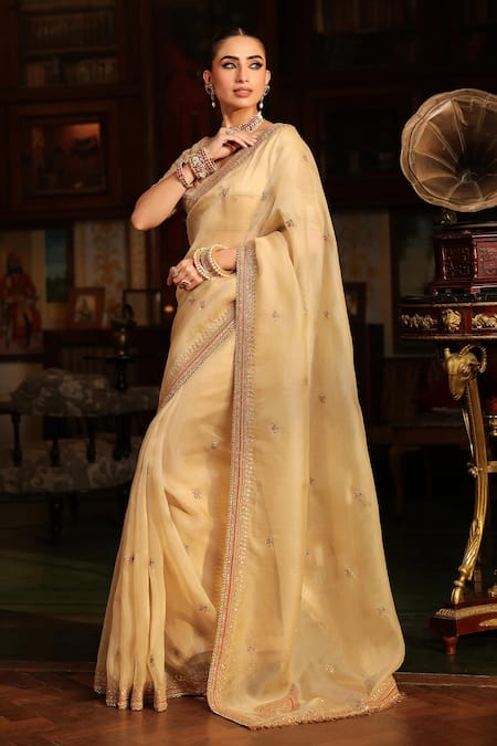 Buy_Label Niti Bothra_Ivory , , Embroidery, Patti Buta Saree With Blouse _Online_at_Aza_Fashions
