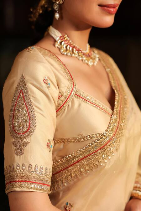 Buy_Label Niti Bothra_Ivory , , Embroidery, Patti Buta Saree With Blouse 