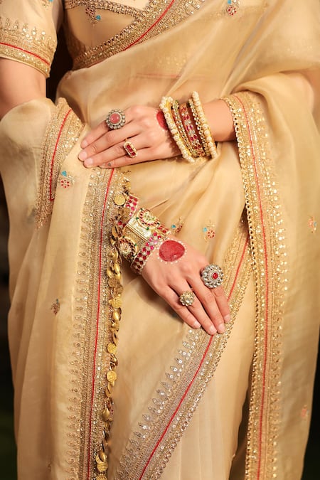 Shop_Label Niti Bothra_Ivory , , Embroidery, Patti Buta Saree With Blouse 