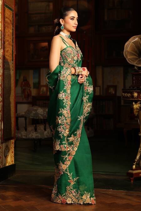 Buy_Label Niti Bothra_Green , , Applique, Mayur Cutwork Saree With Blouse 