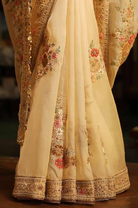 Shop_Label Niti Bothra_Ivory , , Applique, Embroidery, Mayur Saree With Blouse _Online_at_Aza_Fashions