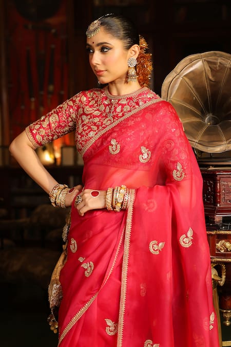 Buy_Label Niti Bothra_Pink , , Zari, Gota Patti Work Saree With Blouse 