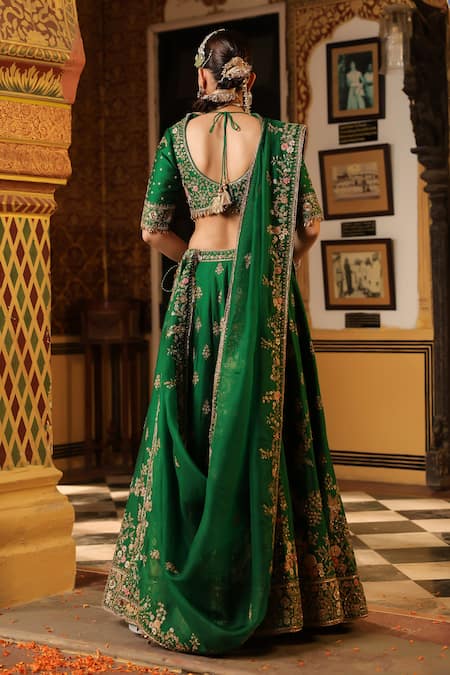 Label Niti Bothra Green Mayur Applique Embroidered Lehenga Set 
