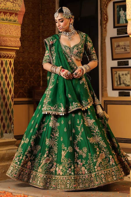 Label Niti Bothra Green Mayur Applique Embroidered Lehenga Set 