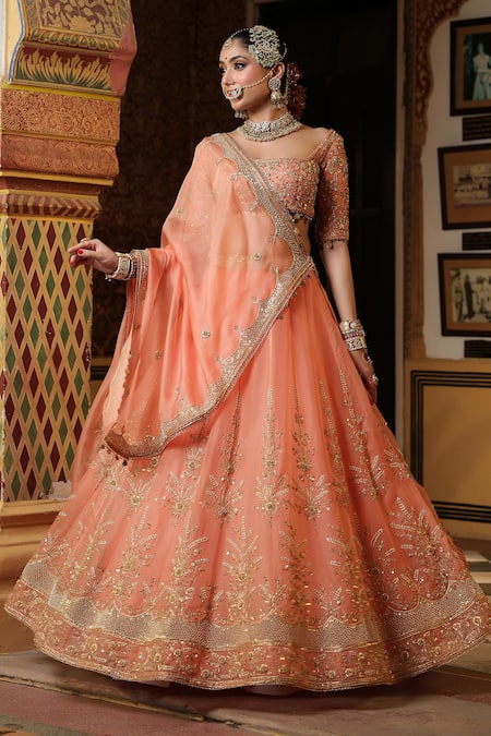 Label Niti Bothra Peach Zardozi Embroidered Lehenga Set 