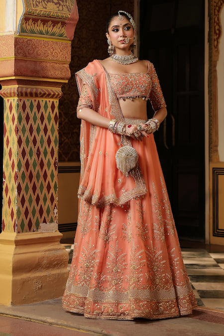 Label Niti Bothra Peach Zardozi Embroidered Lehenga Set 
