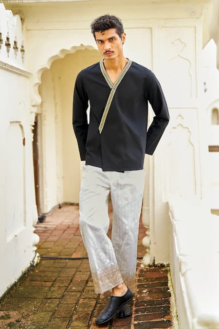 Dash And Dot Brocade Patch Shirt & Pant Set 